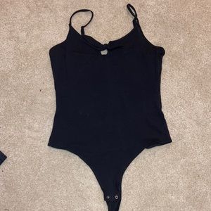 Juniors Black Front Bow Garage Bodysuit